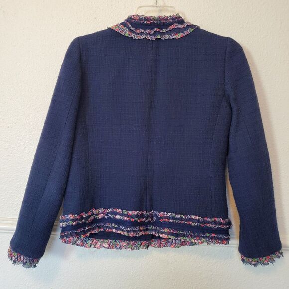 J Crew Lady Jacket Blazer Liberty Floral Trim Tweed Preppy Navy Blue Womens 2 - Picture 9 of 16